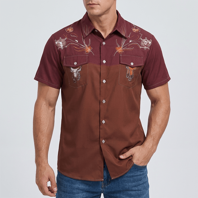 Camicia da uomo bicolore in stile streetwear western da cowboy - image 1
