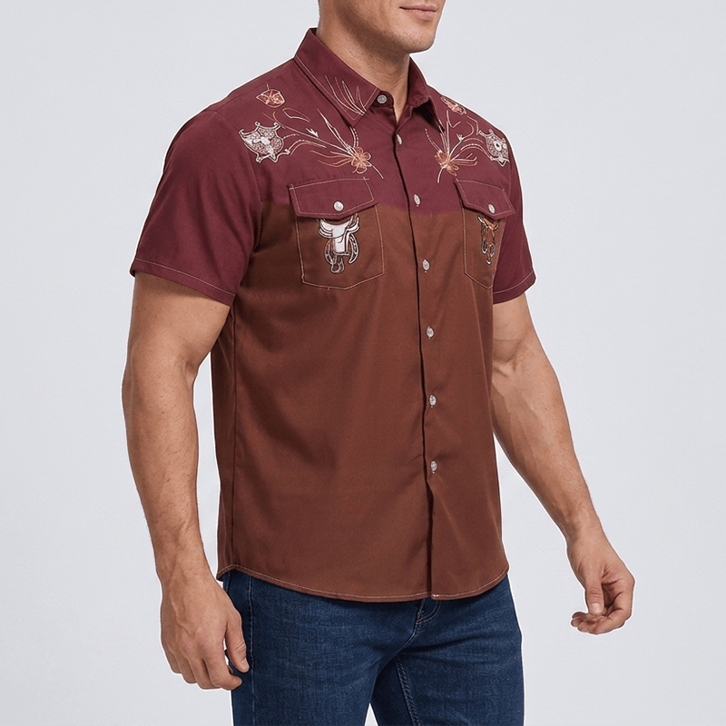 Camicia da uomo bicolore in stile streetwear western da cowboy - image 3