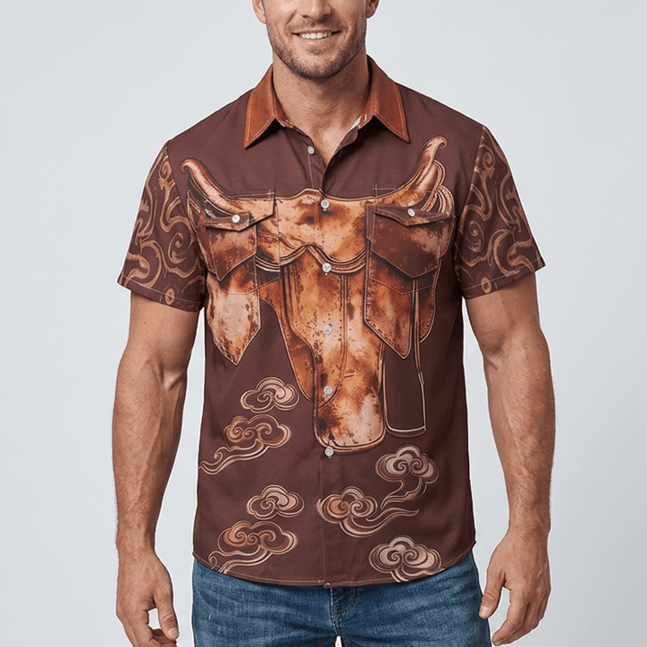 Camicia da uomo stile western/streetwear vintage con stampa effetto sella e effetto invecchiato - image 1