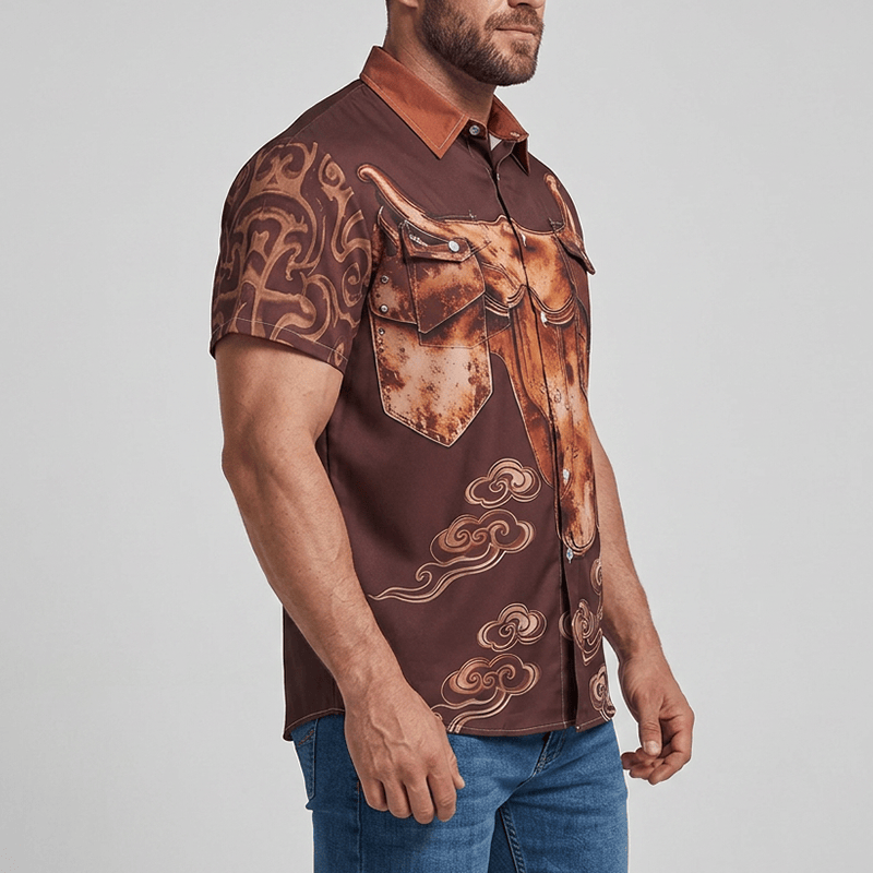 Camicia da uomo stile western/streetwear vintage con stampa effetto sella e effetto invecchiato - image 3