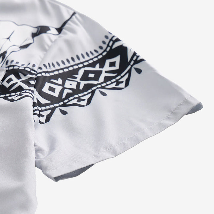 Camicia da uomo streetwear con stampa azteca western tribale e teschio di toro - image 8