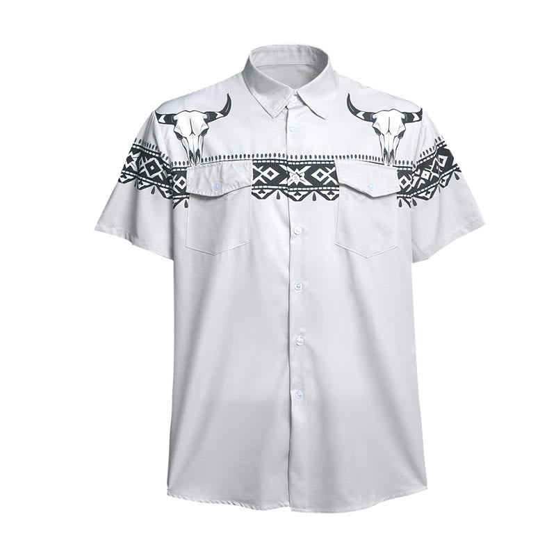 Camicia da uomo streetwear con stampa azteca western tribale e teschio di toro - image 9