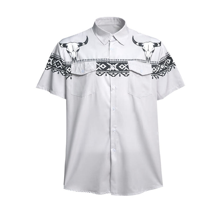 Camicia da uomo streetwear con stampa azteca western tribale e teschio di toro - image 9