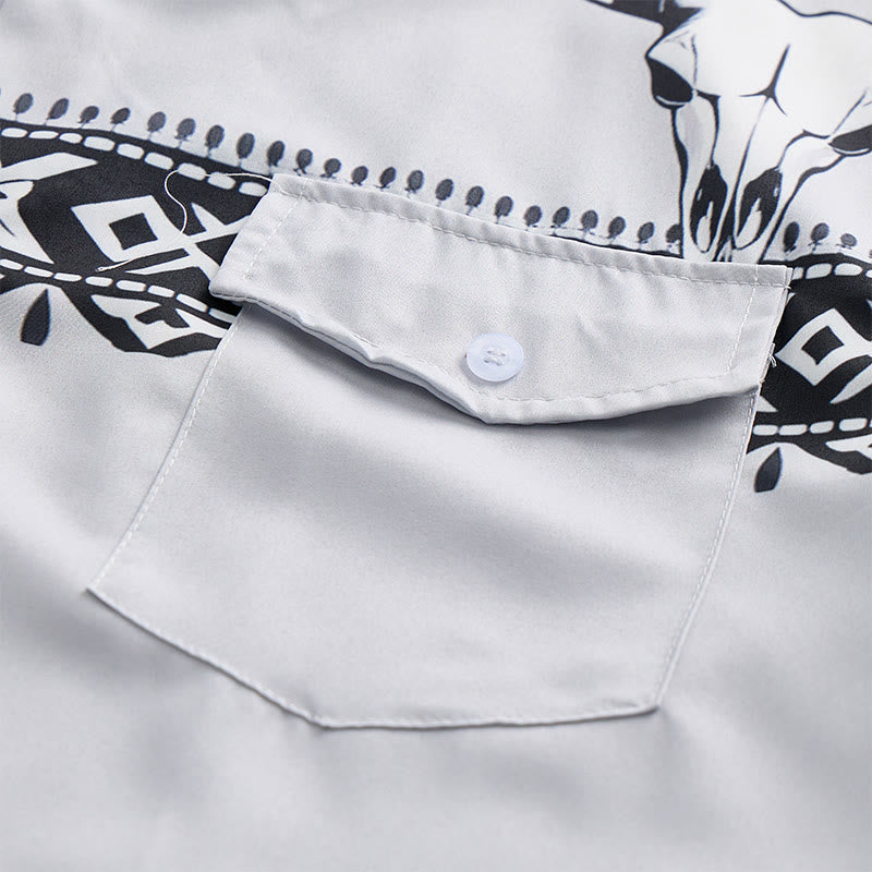 Camicia da uomo streetwear con stampa azteca western tribale e teschio di toro - image 5
