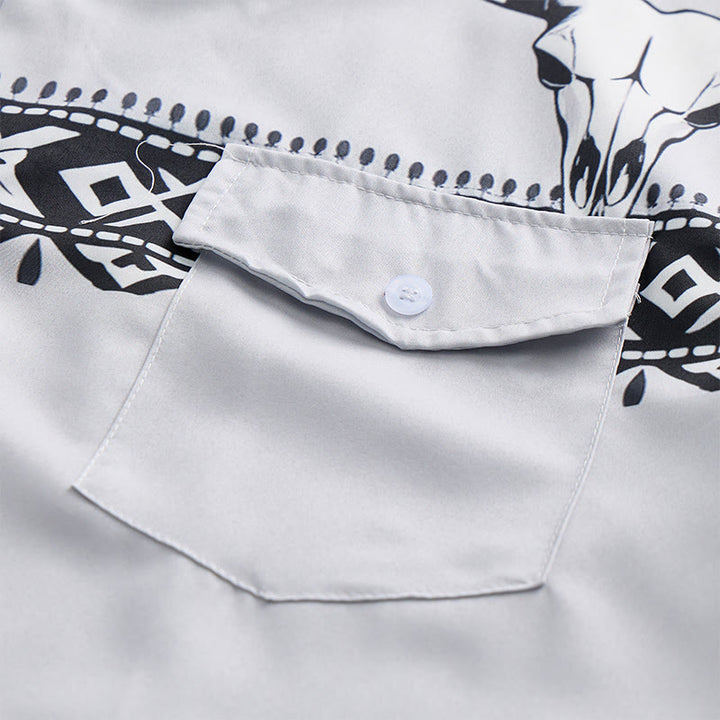 Camicia da uomo streetwear con stampa azteca western tribale e teschio di toro - image 5