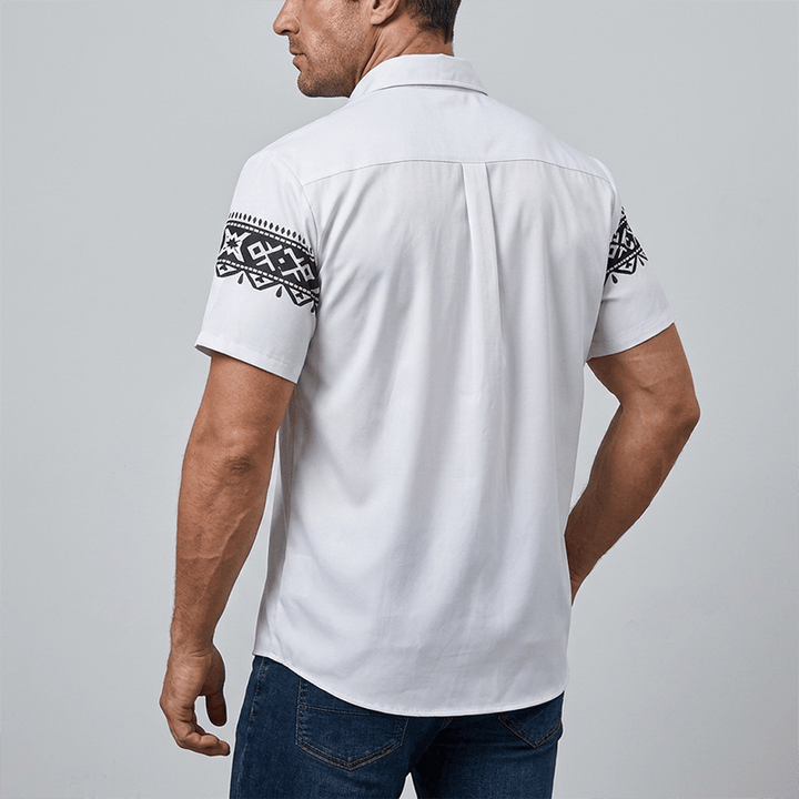 Camicia da uomo streetwear con stampa azteca western tribale e teschio di toro - image 2