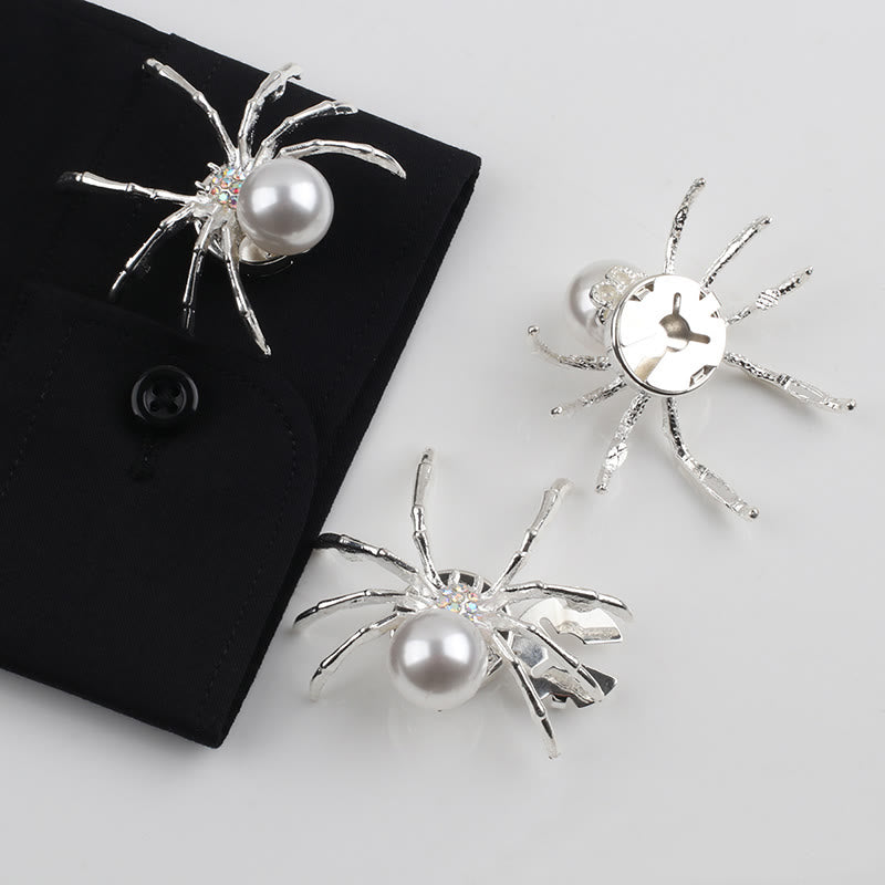 1 paio di copribottoni a scatto per camicia a forma di ragno con ragnatela di perle - image 5