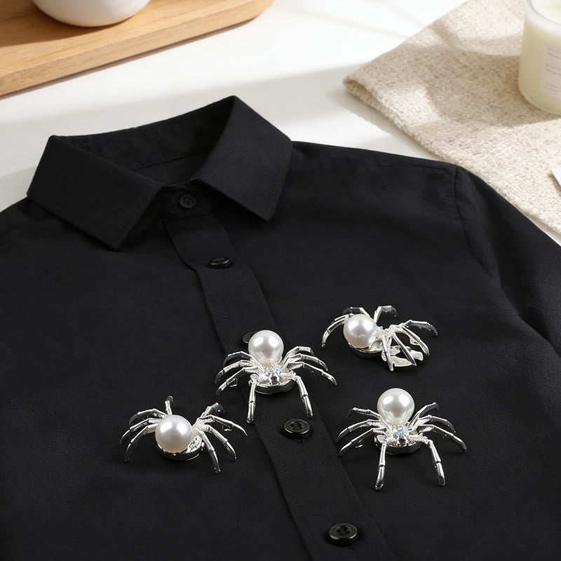 1 paio di copribottoni a scatto per camicia a forma di ragno con ragnatela di perle - image 2