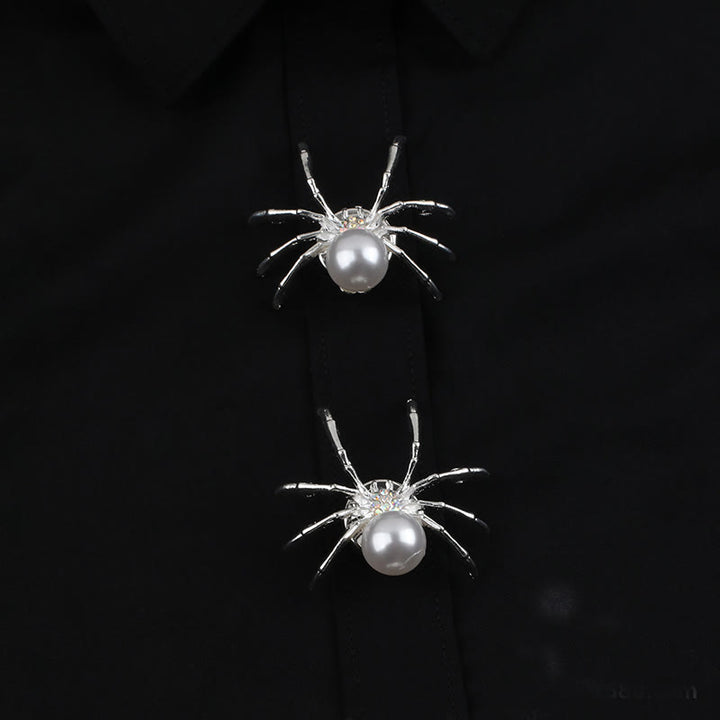 1 paio di copribottoni a scatto per camicia a forma di ragno con ragnatela di perle - image 4