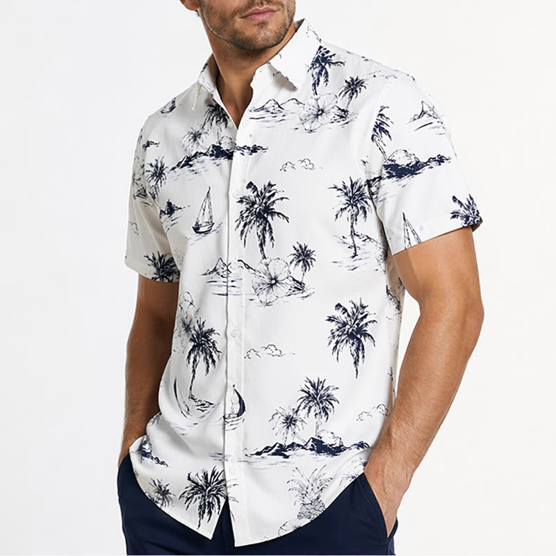 Camicia da uomo a maniche corte con stampa di isole tropicali per le vacanze estive. - image 3