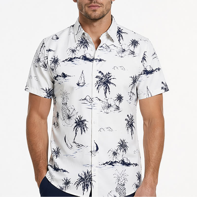 Camicia da uomo a maniche corte con stampa di isole tropicali per le vacanze estive. - image 1
