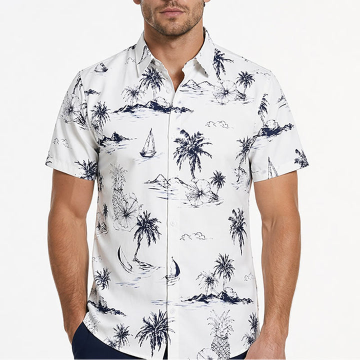 Camicia da uomo a maniche corte con stampa di isole tropicali per le vacanze estive. - image 1