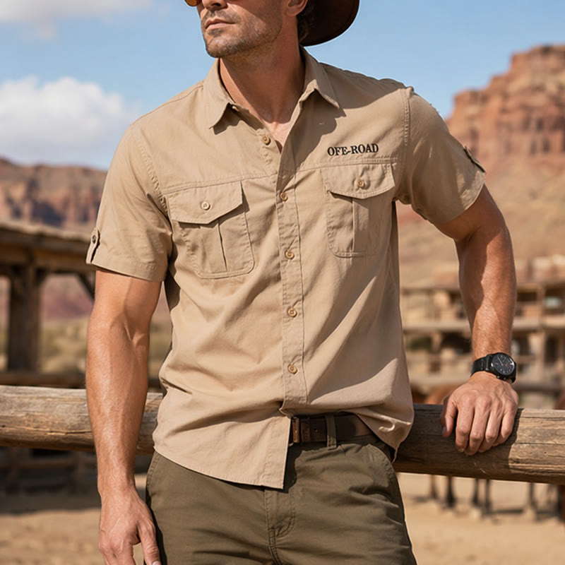 Camicia da lavoro tattica militare da uomo per fuoristrada in cotone - Cachi - 5XL - image 0