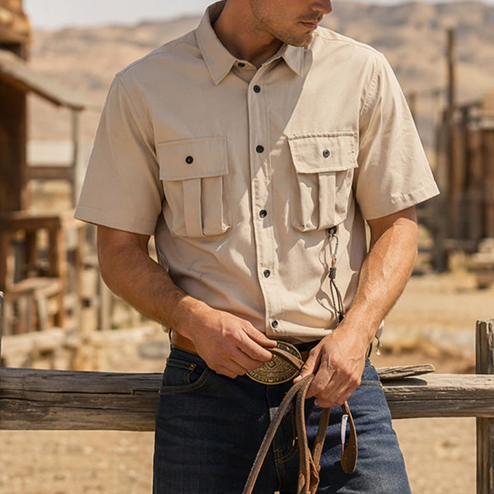 Camicia da lavoro da uomo oversize con cinturino removibile - Beige - 5XL - image 0