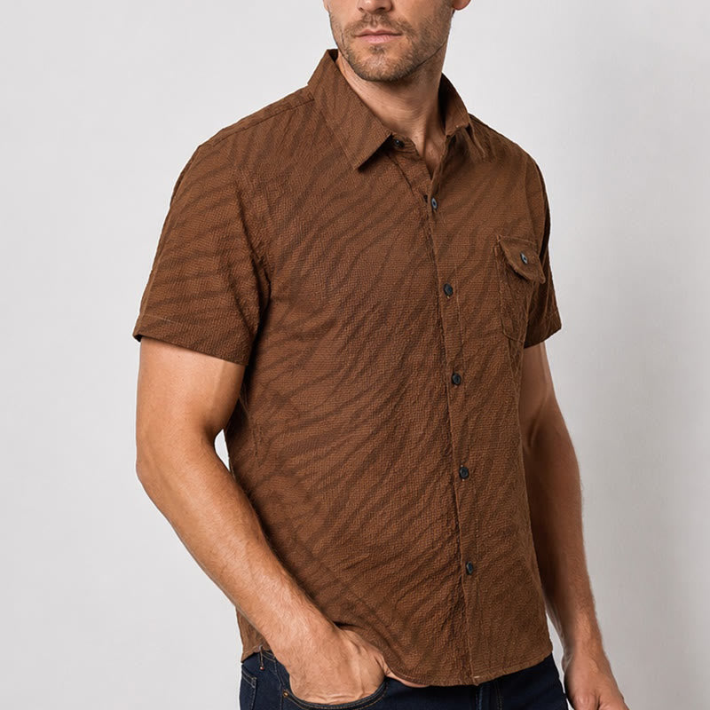 Camicia da lavoro da uomo oversize in seersucker marrone - image 3