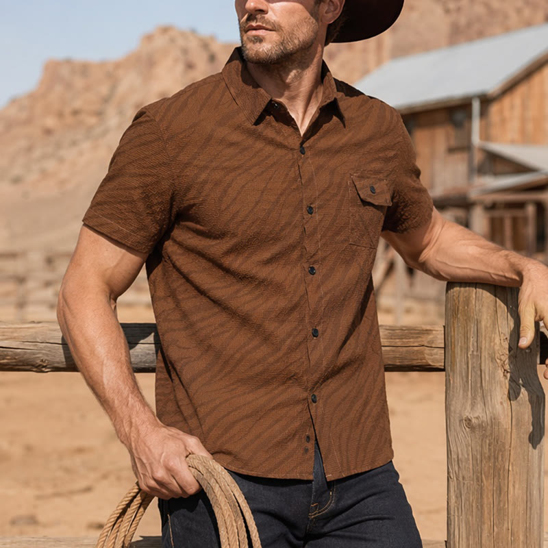Camicia da lavoro da uomo oversize in seersucker marrone - Marrone - 5XL - image 0