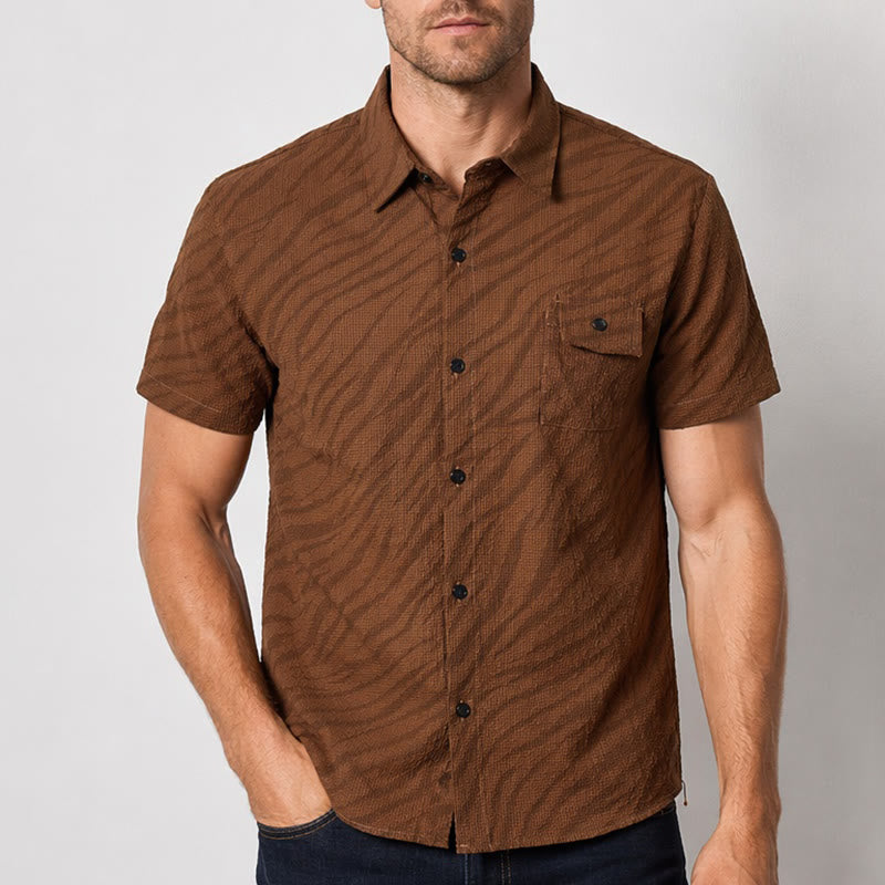 Camicia da lavoro da uomo oversize in seersucker marrone - image 1
