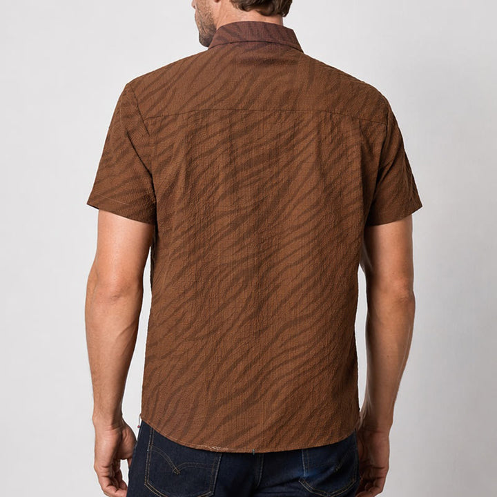Camicia da lavoro da uomo oversize in seersucker marrone - image 2