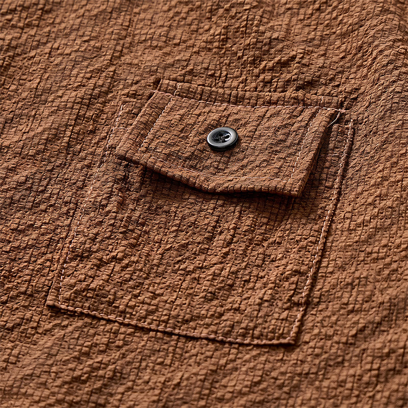 Camicia da lavoro da uomo oversize in seersucker marrone - image 5