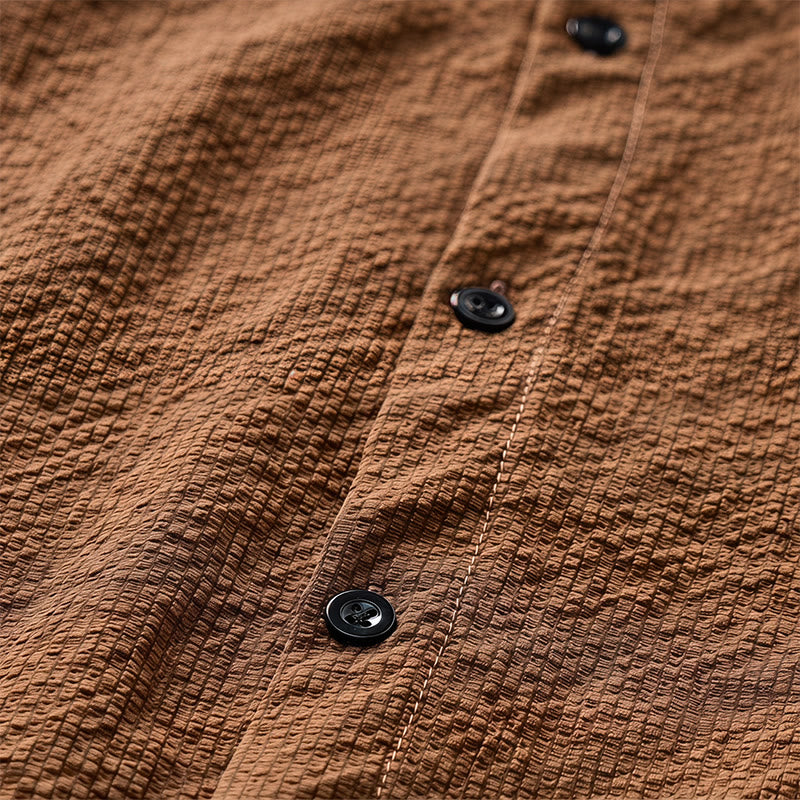 Camicia da lavoro da uomo oversize in seersucker marrone - image 7