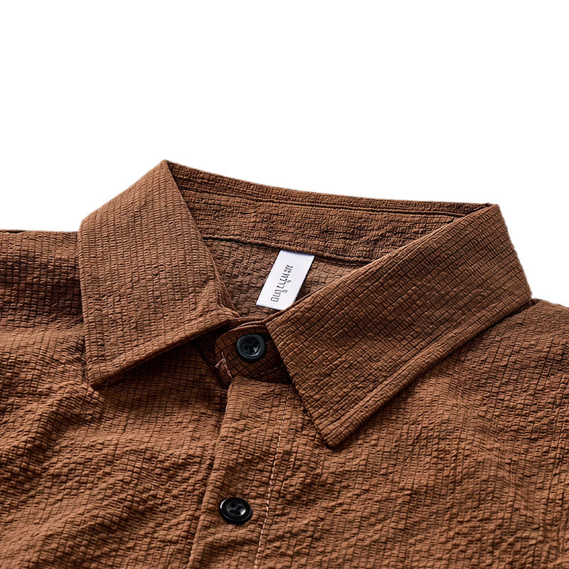 Camicia da lavoro da uomo oversize in seersucker marrone - image 4