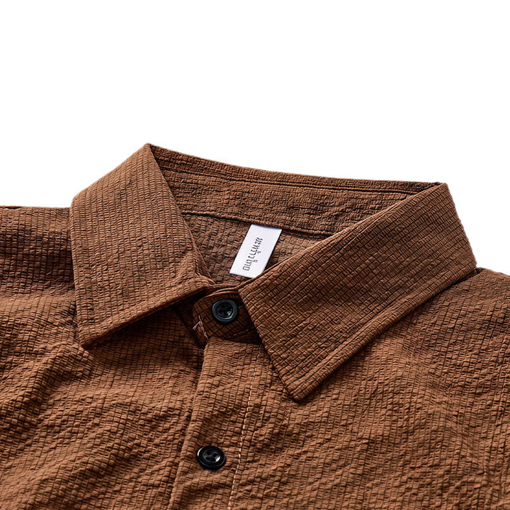 Camicia da lavoro da uomo oversize in seersucker marrone - image 4