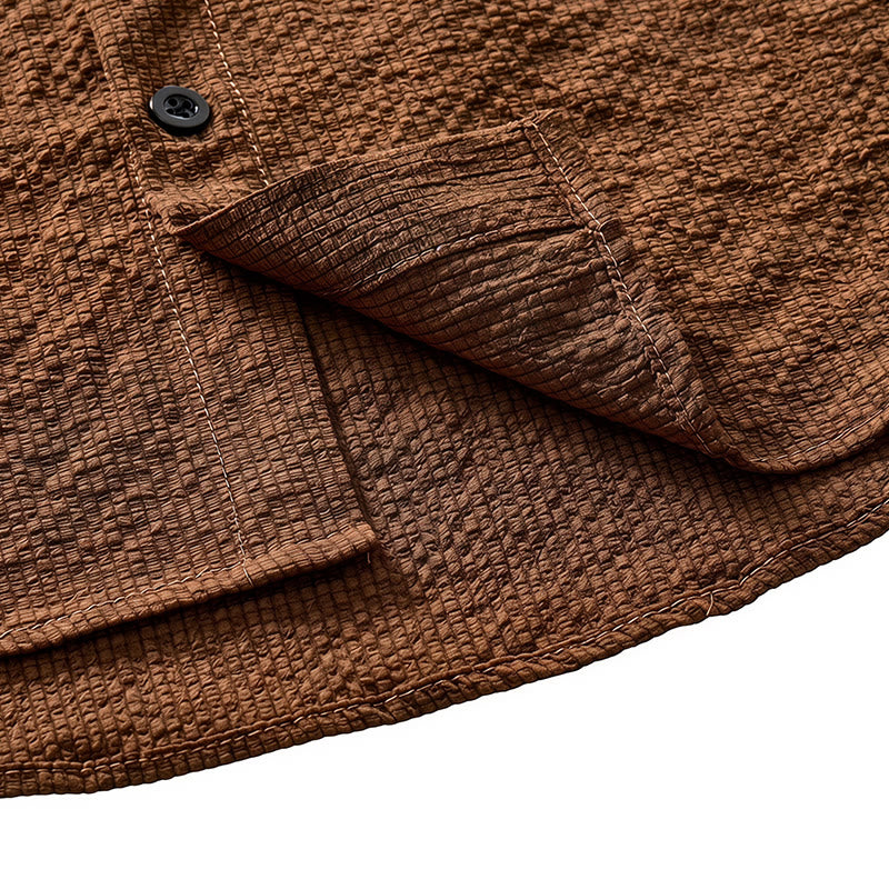 Camicia da lavoro da uomo oversize in seersucker marrone - image 6