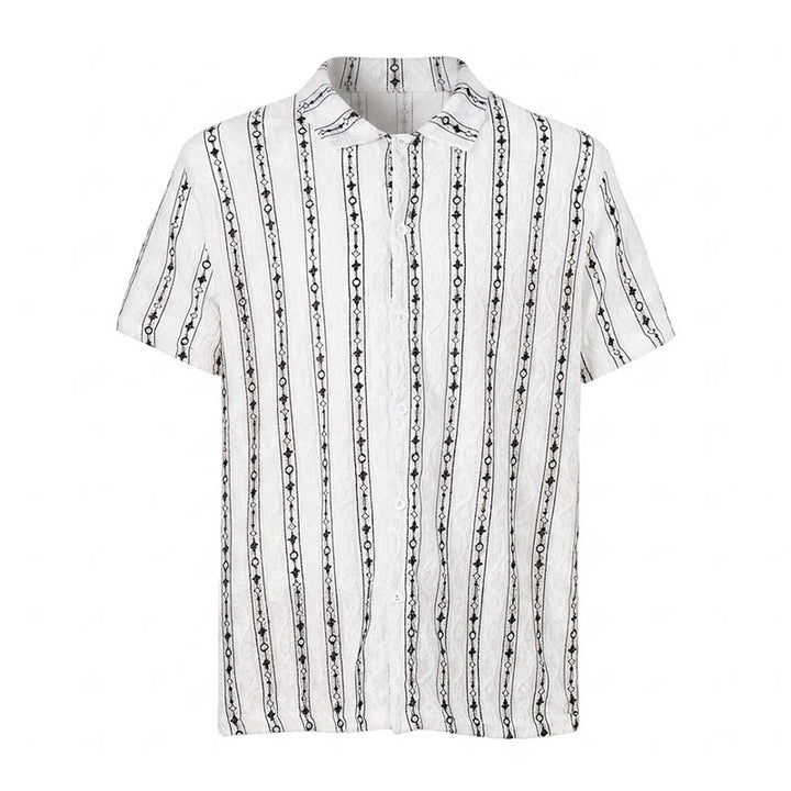Camicia in cotone con colletto alla cubana e motivo a righe verticali geometriche - image 9
