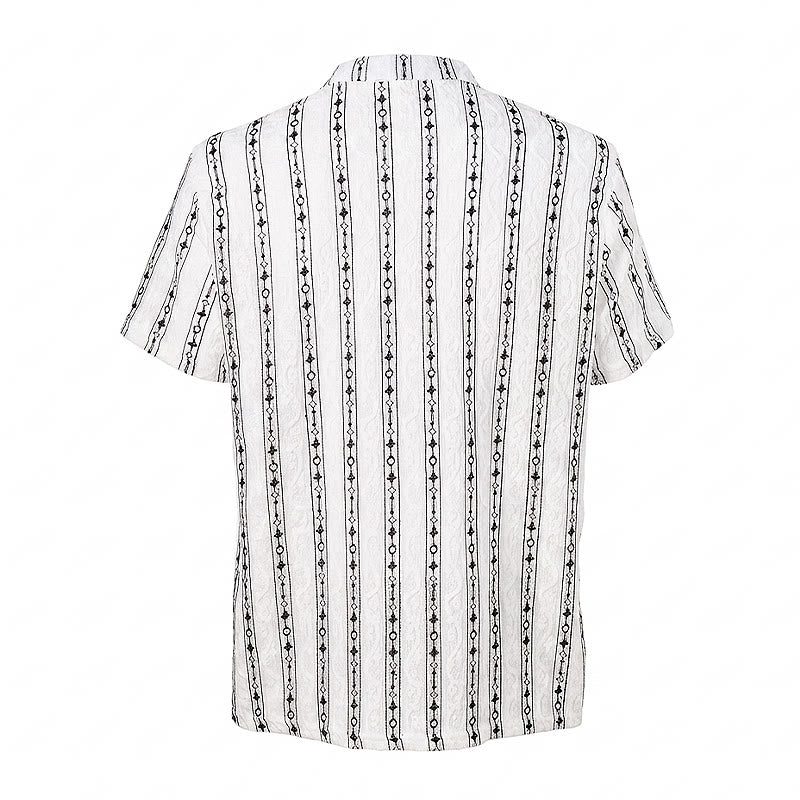 Camicia in cotone con colletto alla cubana e motivo a righe verticali geometriche - image 10