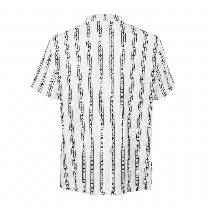 Camicia in cotone con colletto alla cubana e motivo a righe verticali geometriche - image 10