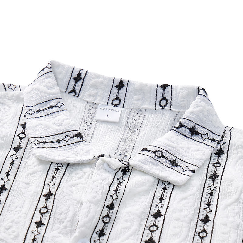 Camicia in cotone con colletto alla cubana e motivo a righe verticali geometriche - image 4