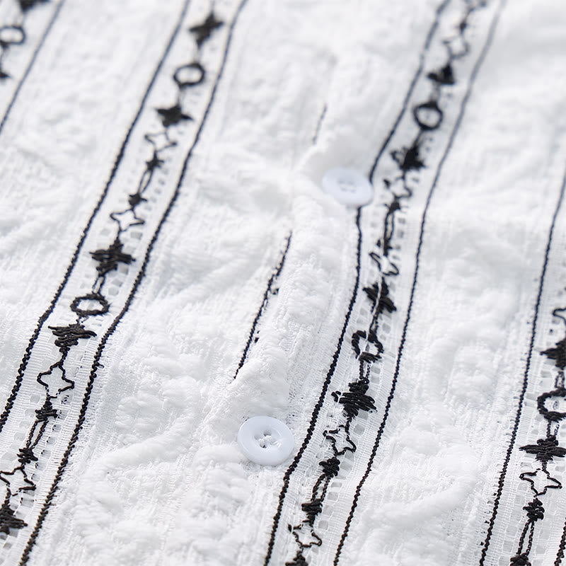 Camicia in cotone con colletto alla cubana e motivo a righe verticali geometriche - image 6