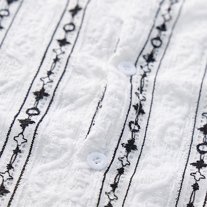 Camicia in cotone con colletto alla cubana e motivo a righe verticali geometriche - image 6