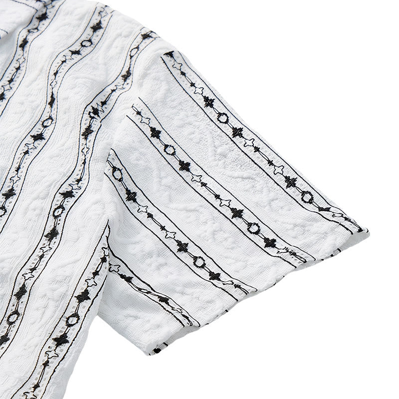 Camicia in cotone con colletto alla cubana e motivo a righe verticali geometriche - image 8