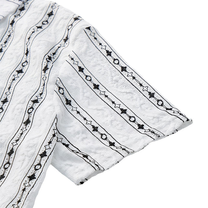 Camicia in cotone con colletto alla cubana e motivo a righe verticali geometriche - image 8