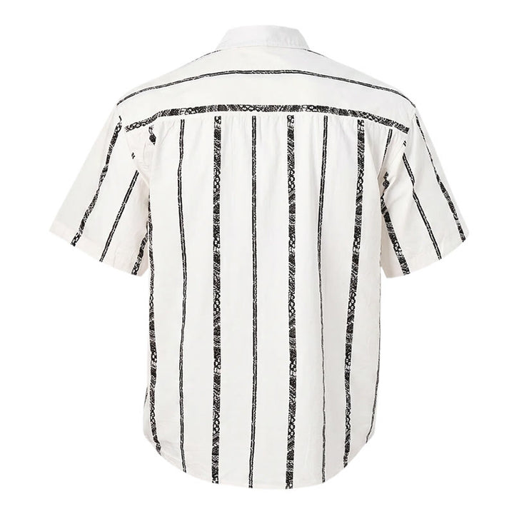 Camicia estiva leggera in cotone con stampa a righe tribali di tendenza - image 11