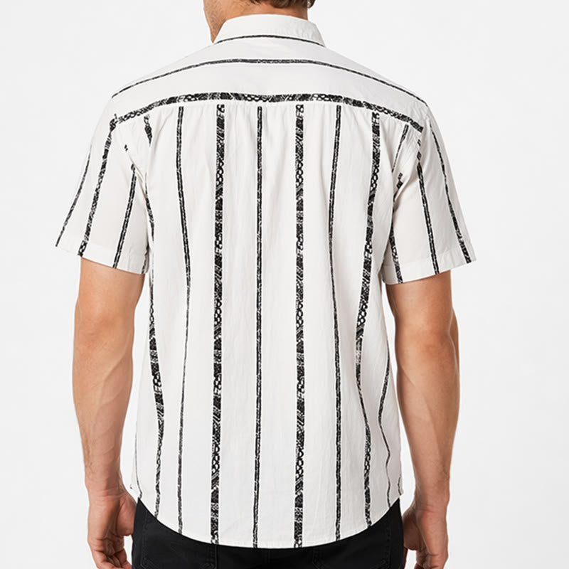 Camicia estiva leggera in cotone con stampa a righe tribali di tendenza - image 2