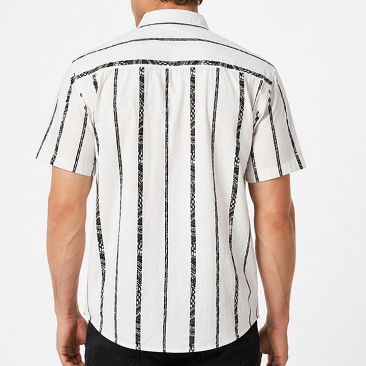 Camicia estiva leggera in cotone con stampa a righe tribali di tendenza - image 2