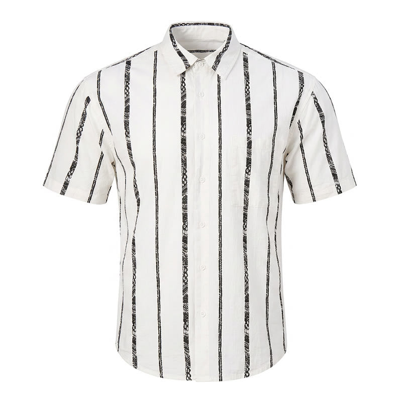 Camicia estiva leggera in cotone con stampa a righe tribali di tendenza - image 10
