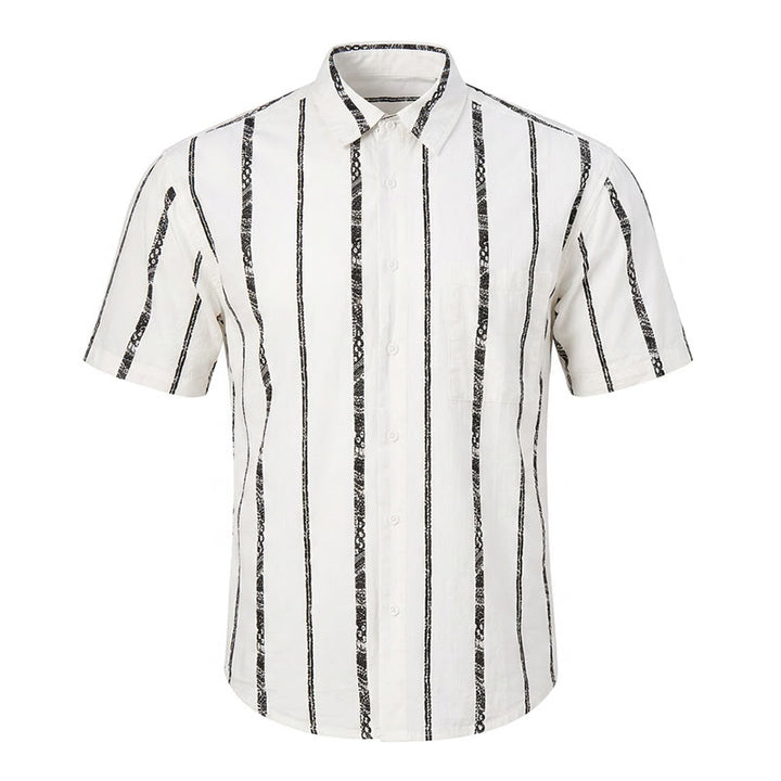 Camicia estiva leggera in cotone con stampa a righe tribali di tendenza - image 10