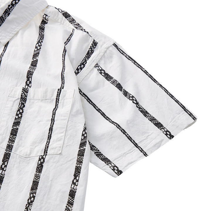 Camicia estiva leggera in cotone con stampa a righe tribali di tendenza - image 9