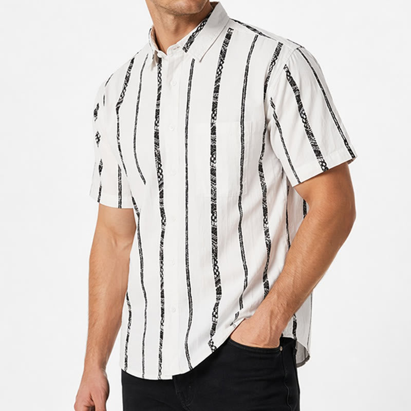 Camicia estiva leggera in cotone con stampa a righe tribali di tendenza - image 3