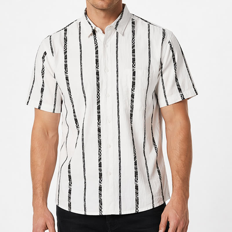 Camicia estiva leggera in cotone con stampa a righe tribali di tendenza - image 1