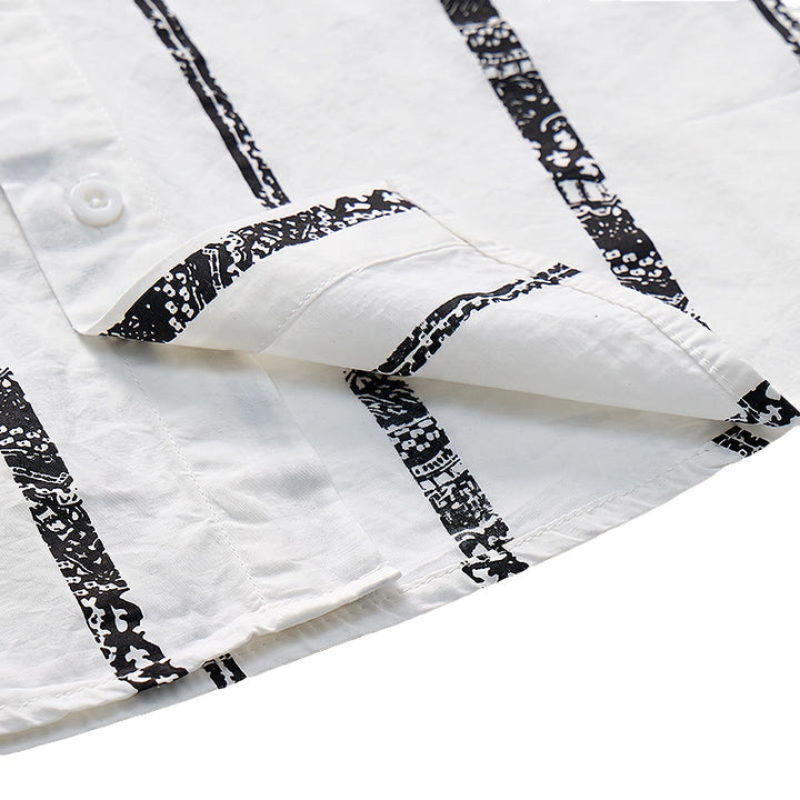 Camicia estiva leggera in cotone con stampa a righe tribali di tendenza - image 8