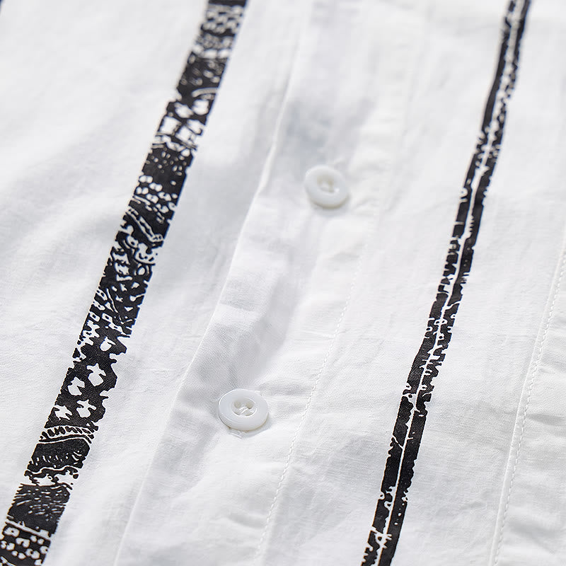 Camicia estiva leggera in cotone con stampa a righe tribali di tendenza - image 6