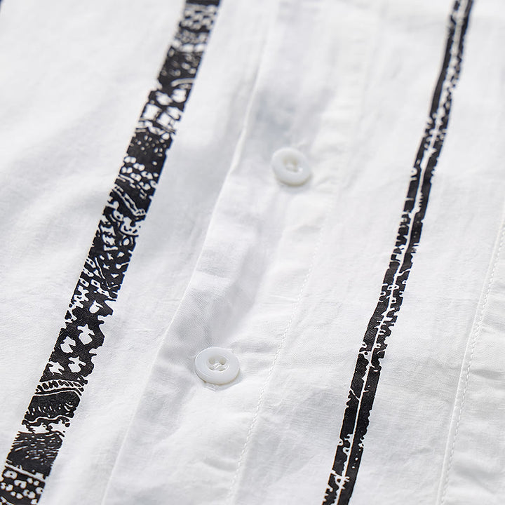 Camicia estiva leggera in cotone con stampa a righe tribali di tendenza - image 6
