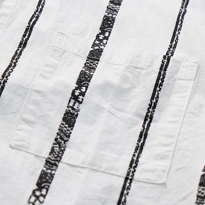 Camicia estiva leggera in cotone con stampa a righe tribali di tendenza - image 7