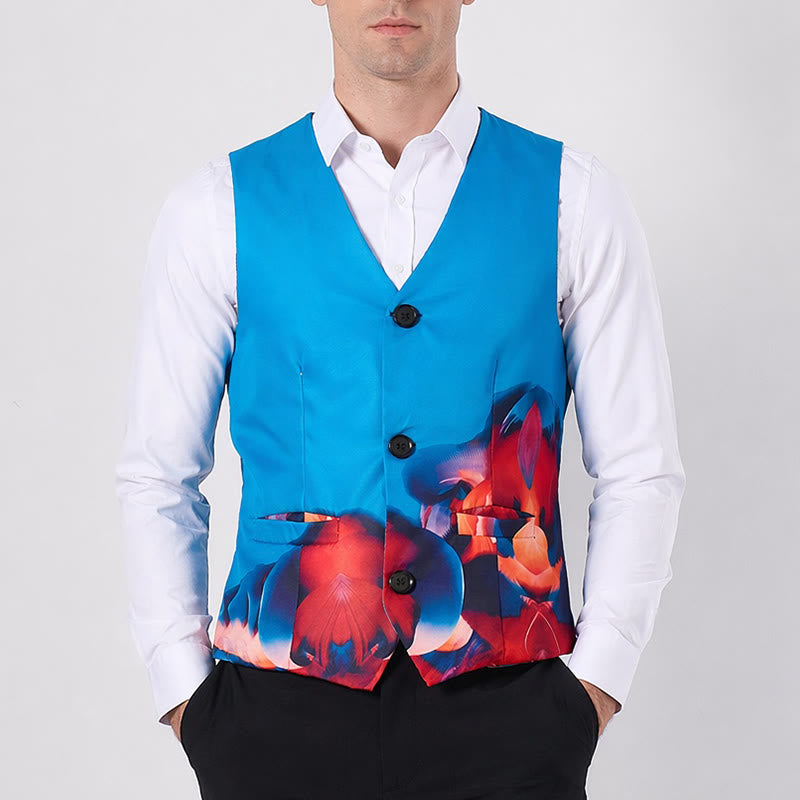 Gilet da uomo con stampa artistica astratta e blocchi di colore - image 1