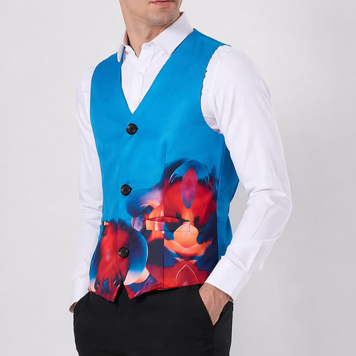 Gilet da uomo con stampa artistica astratta e blocchi di colore - image 3