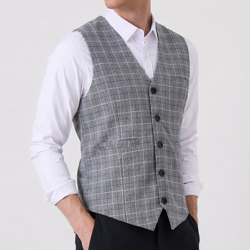 Gilet da uomo grigio a quadri per abito formale da lavoro - image 3